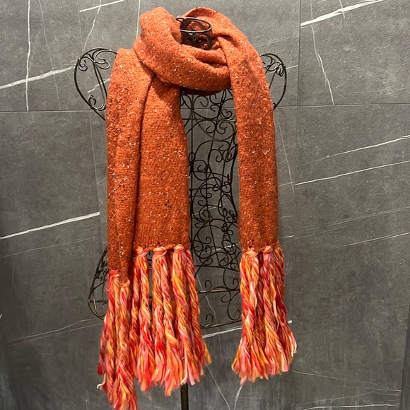 Anthropologie scarf with tassels. Brown and orange. Approx 80L x 30 W + tassels - Picture 1 of 8